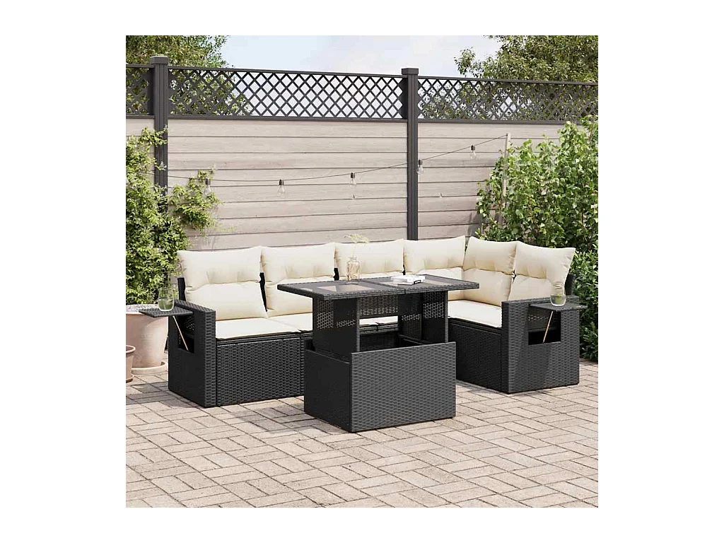 6-tlg. Garten-Sofagarnitur mit Kissen Schwarz Poly Rattan