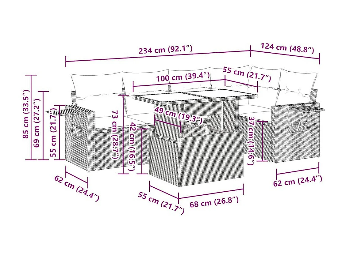 Set Divano da Giardino 6 pz con Cuscini Nero in Polyrattan