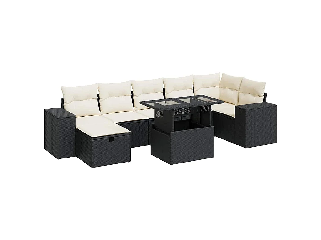 5-tlg. Garten-Sofagarnitur mit Kissen Schwarz Poly Rattan