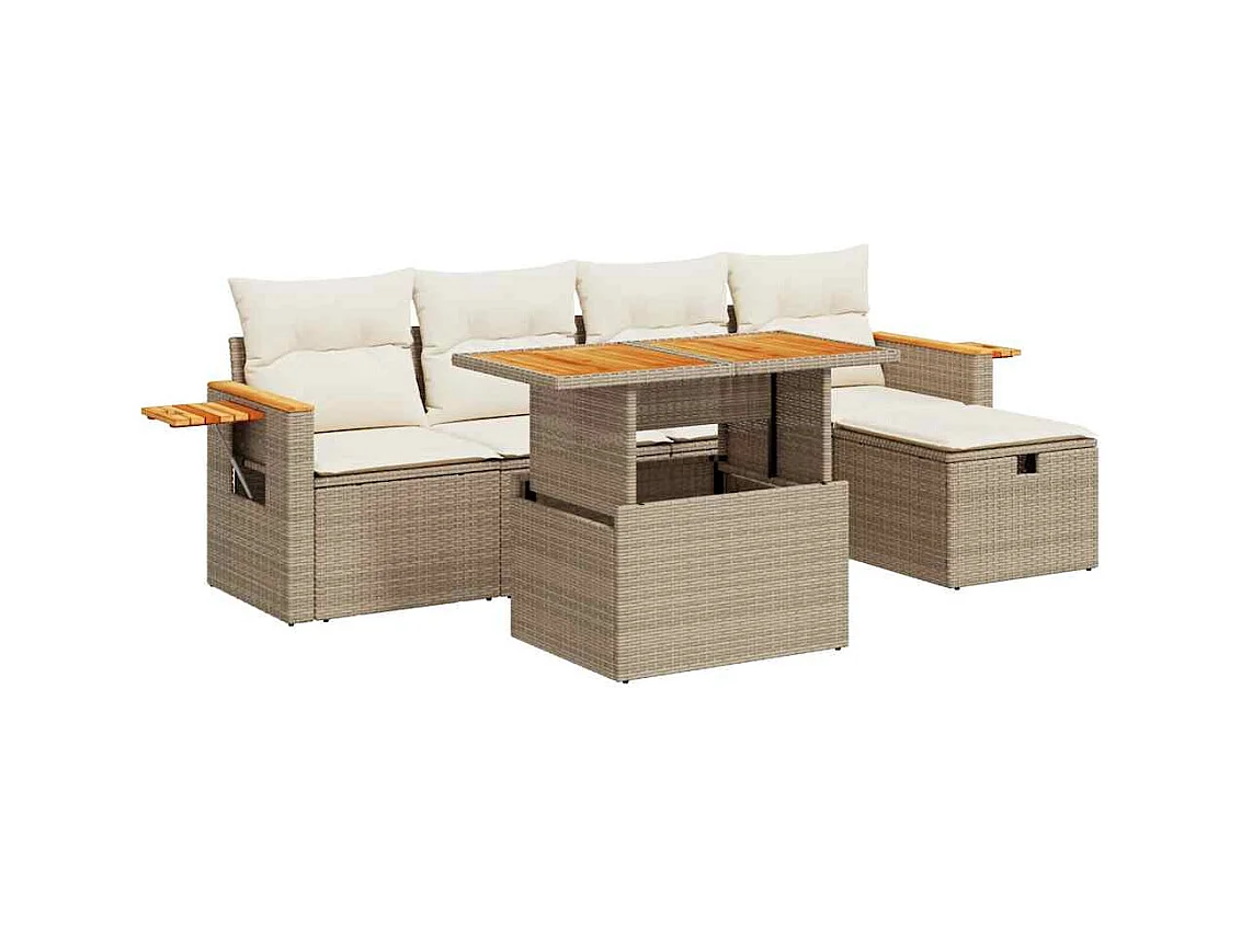 Salon de jardin avec coussins 6 pcs beige résine tressée