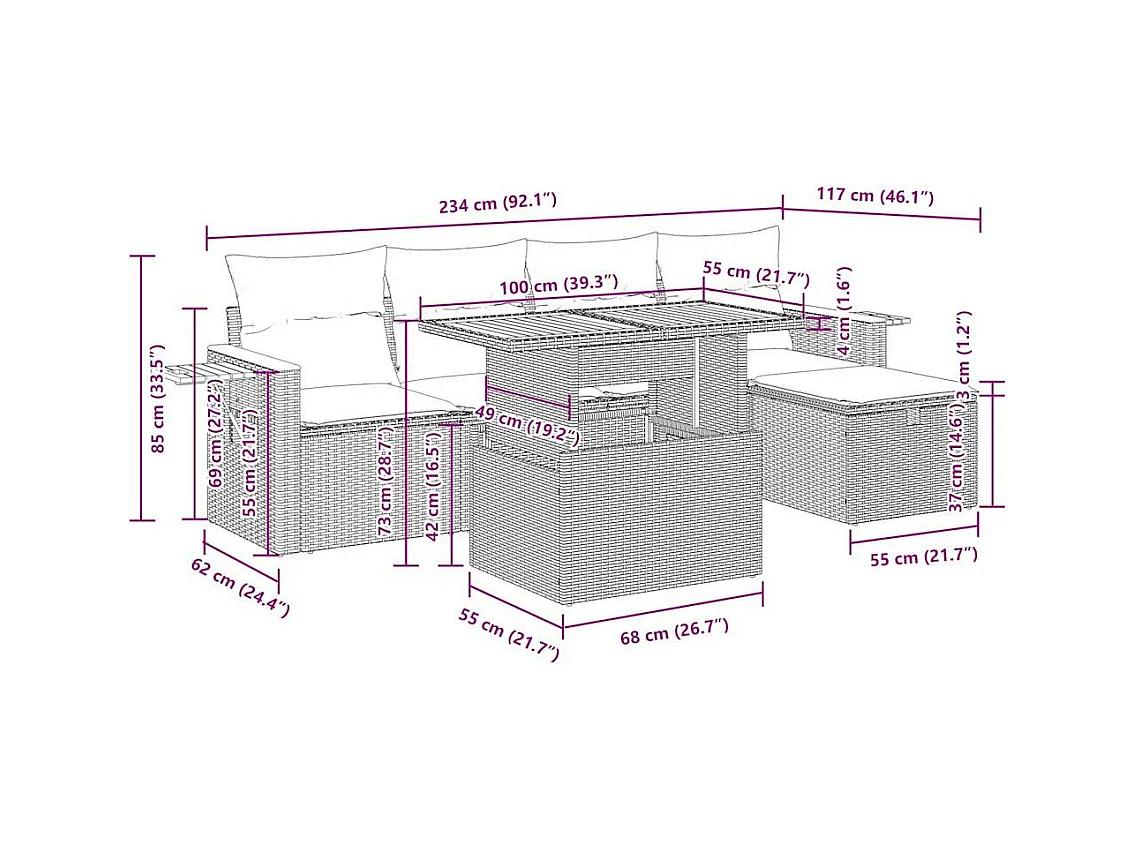 Salon de jardin avec coussins 6 pcs beige résine tressée
