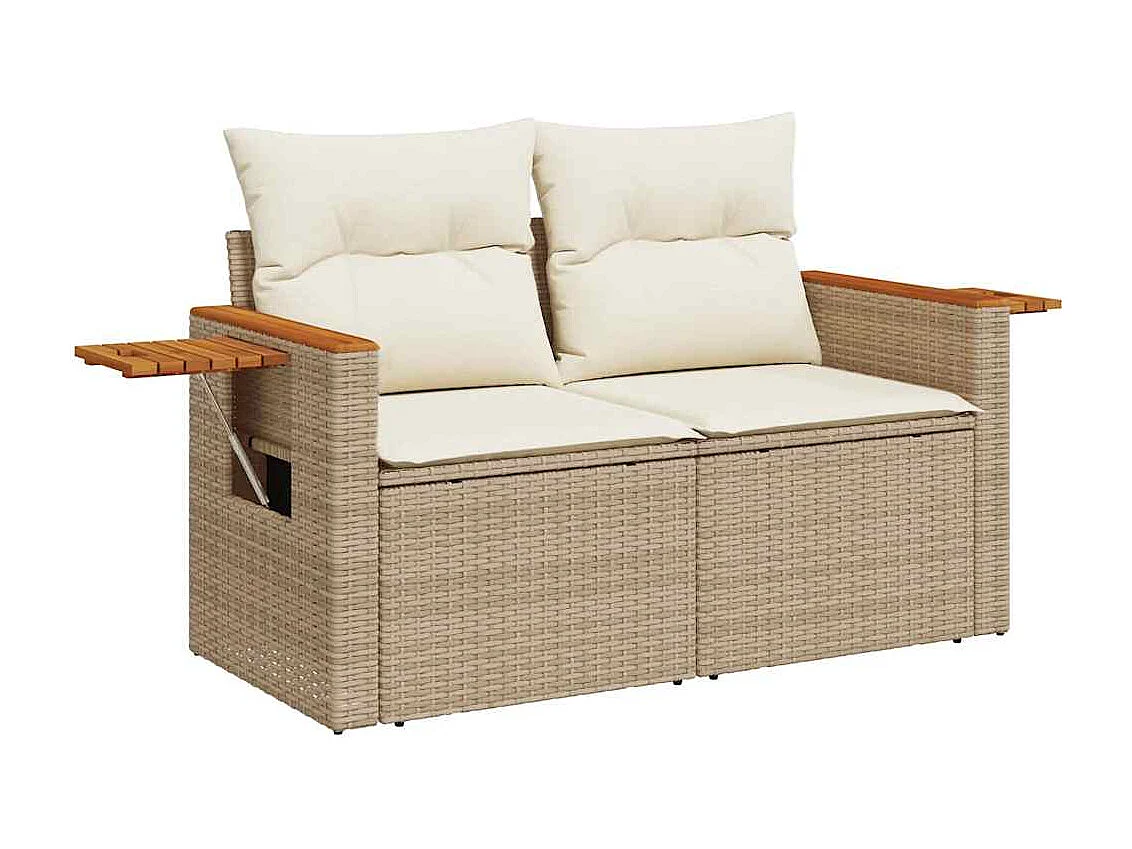 6-delige Loungeset met kussens poly rattan beige
