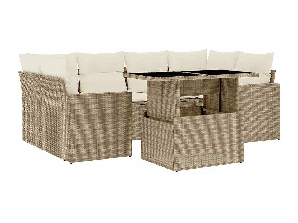 Salon de jardin avec coussins 7 pcs beige résine tressée