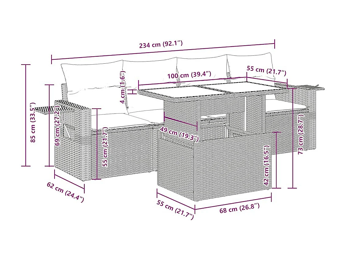 Set Divano da Giardino 5 pz con Cuscini Beige in Polyrattan