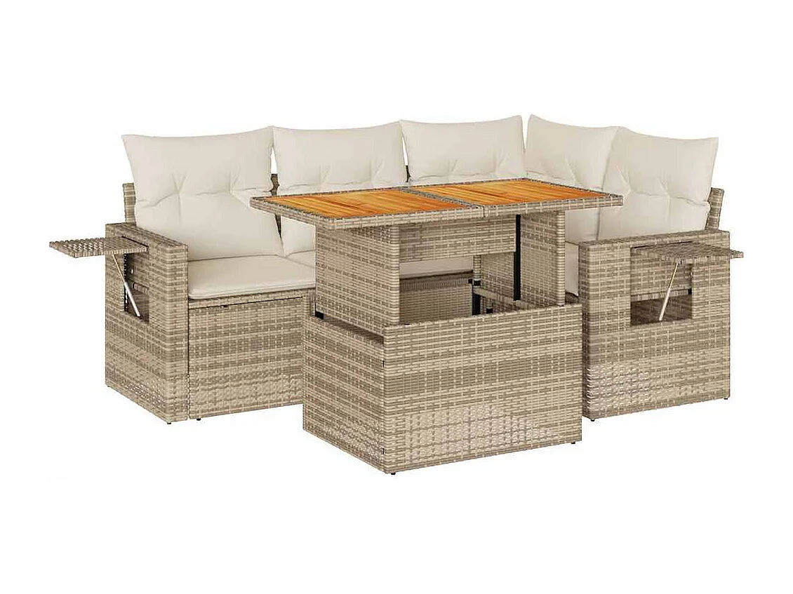 5-tlg. Garten-Sofagarnitur mit Kissen Beige Poly Rattan