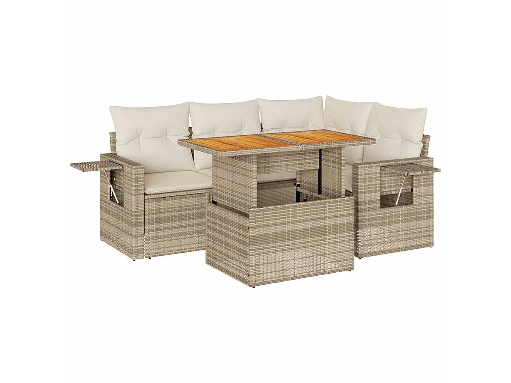 Salon de jardin avec coussins 5 pcs beige résine tressée
