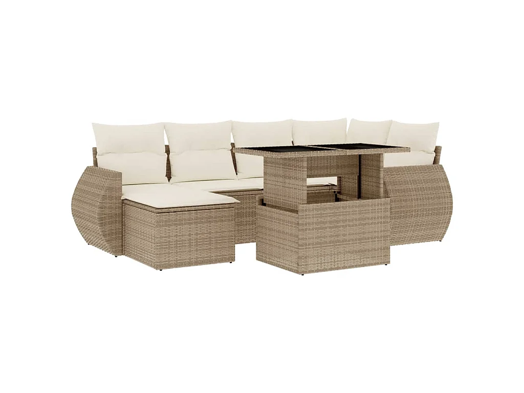 Salon de jardin avec coussins 7 pcs beige résine tressée