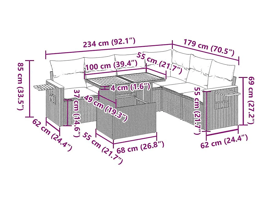 Set Divani da Giardino con Cuscini 7pz Nero Polyrattan Acacia