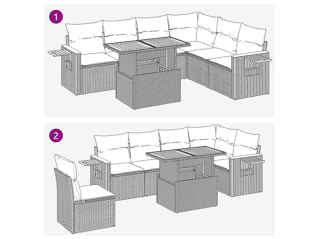 7-delige Loungeset met kussens poly rattan acacia zwart