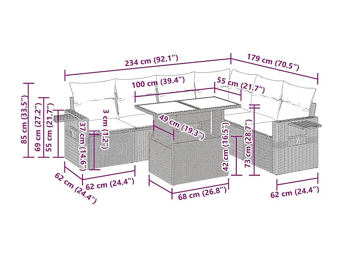 Set Divani da Giardino con Cuscini 7pz Nero Polyrattan