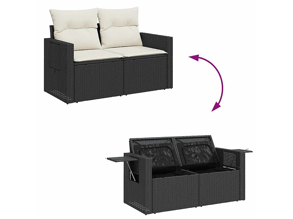 7-tlg. Garten-Sofagarnitur mit Kissen Schwarz Poly Rattan