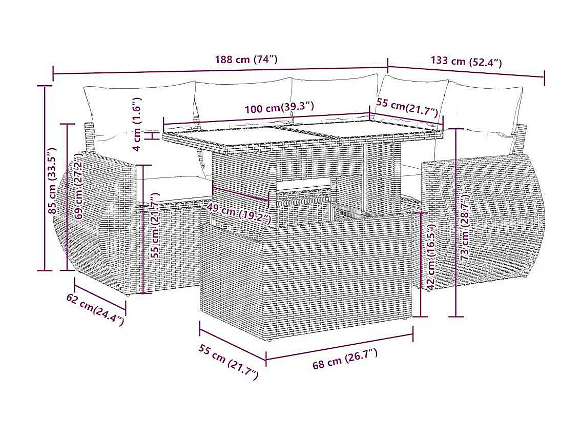 Set Divano da Giardino 5 pz con Cuscini Beige in Polyrattan