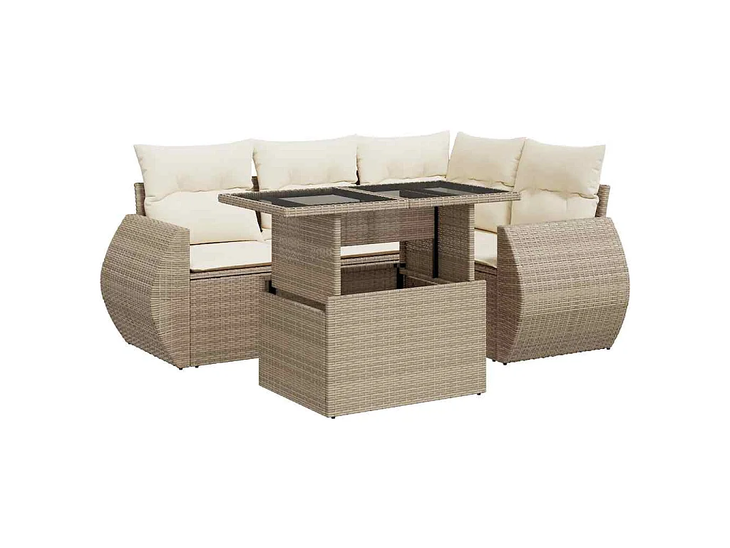 Salon de jardin avec coussins 5 pcs beige résine tressée