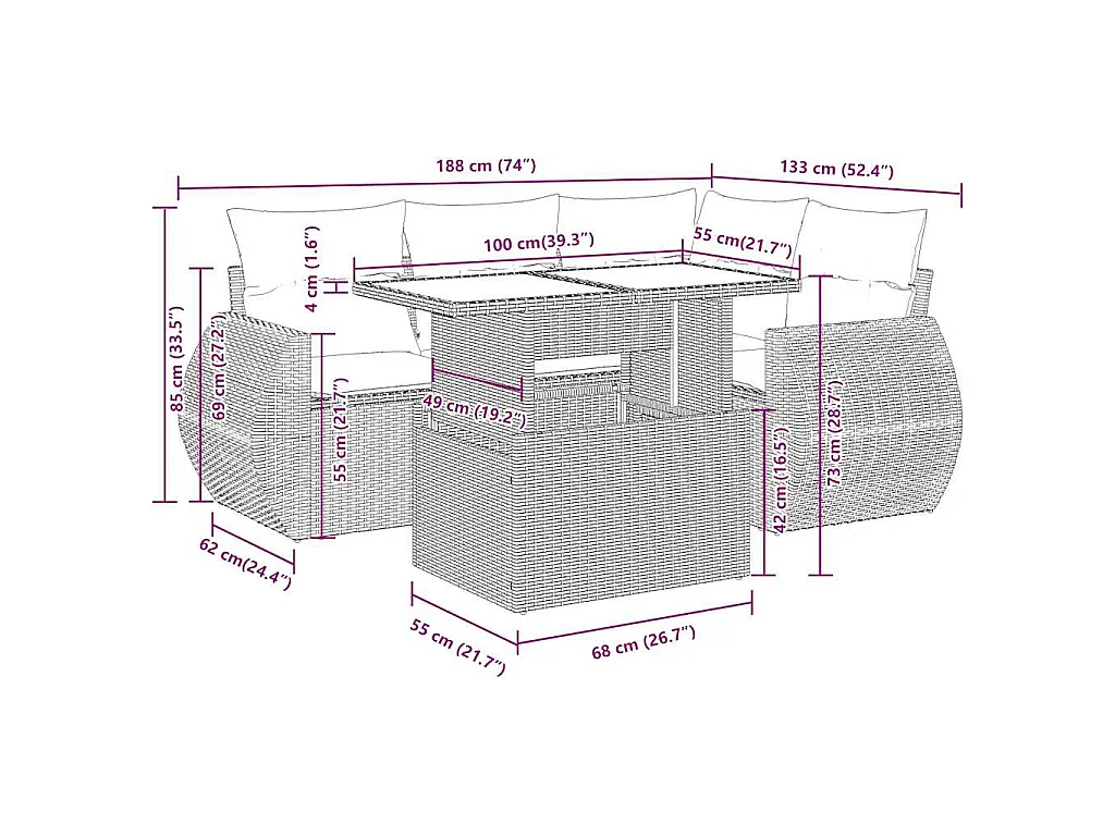 Salon de jardin avec coussins 5 pcs beige résine tressée