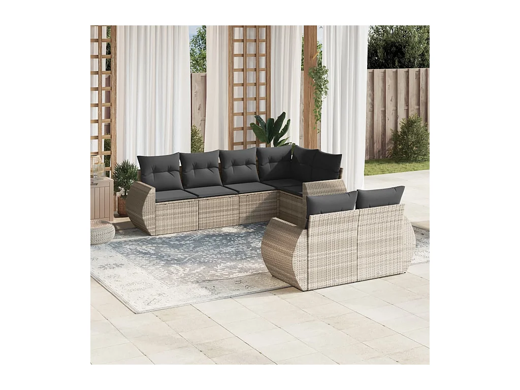 Salon de jardin avec coussins 7 pcs gris clair résine tressée