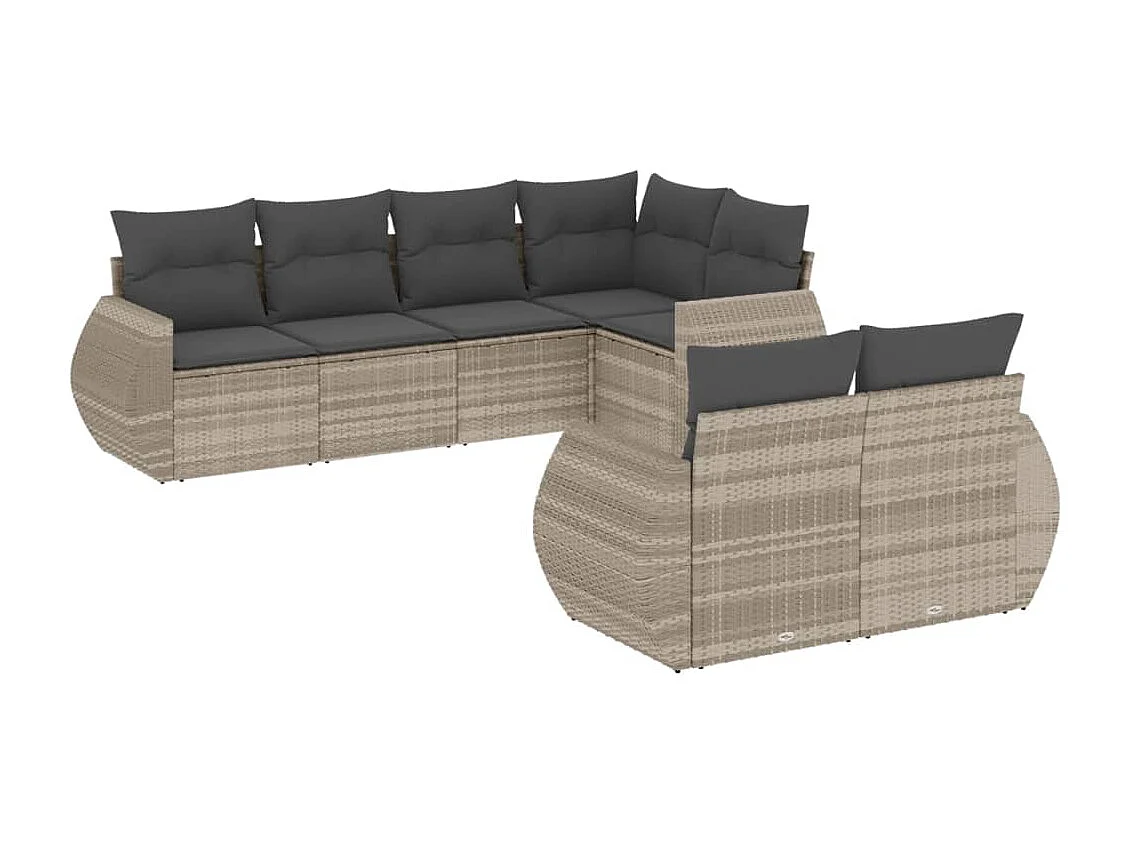 Salon de jardin avec coussins 7 pcs gris clair résine tressée