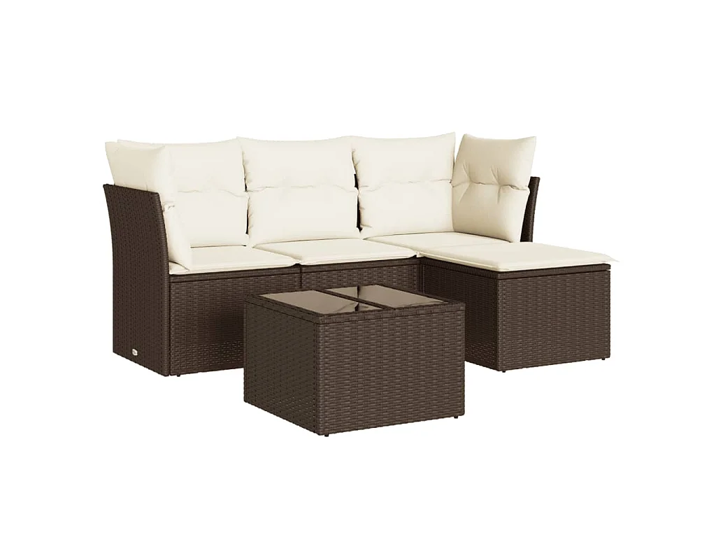 Set Divano da Giardino 5 pz con Cuscini Marrone in Polyrattan