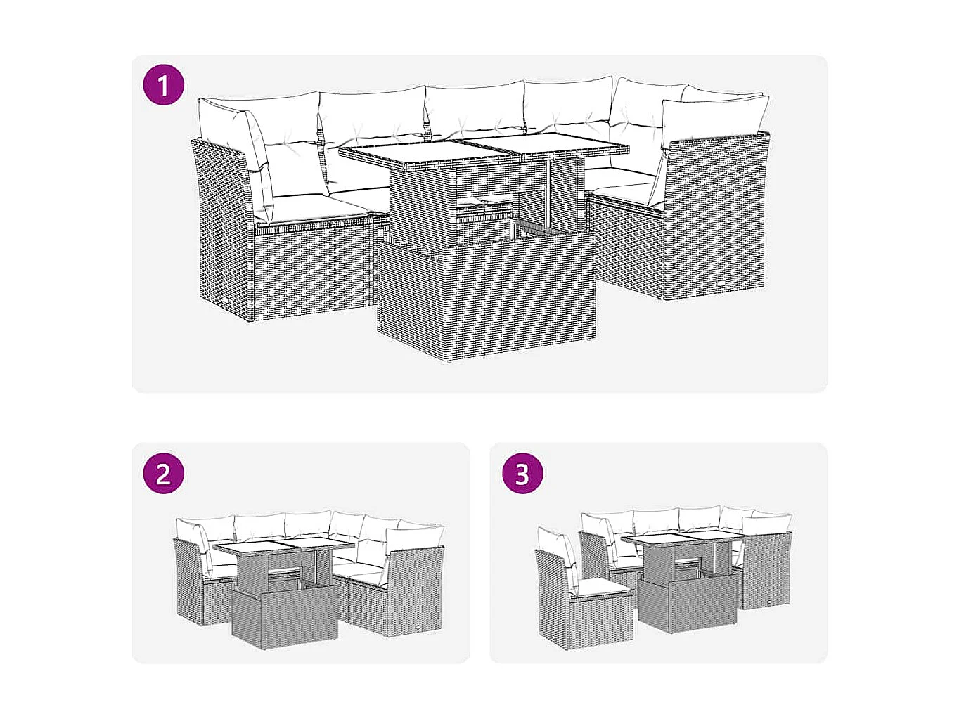6-tlg. Garten-Sofagarnitur mit Kissen Hellgrau Poly Rattan