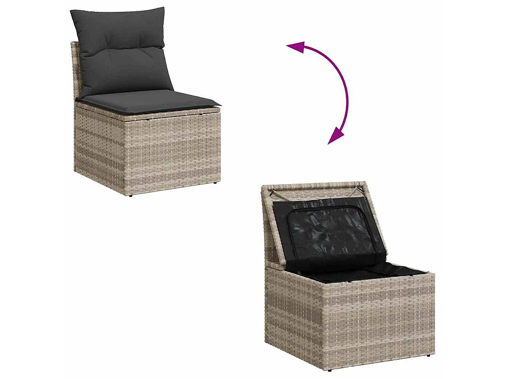 Set de sofás de jardín 6 pzas y cojines ratán sintético gris