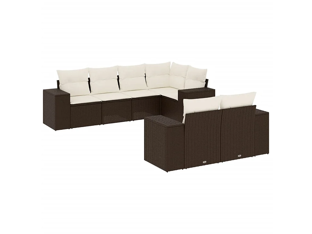 7-tlg. Garten-Sofagarnitur mit Kissen Braun Poly Rattan