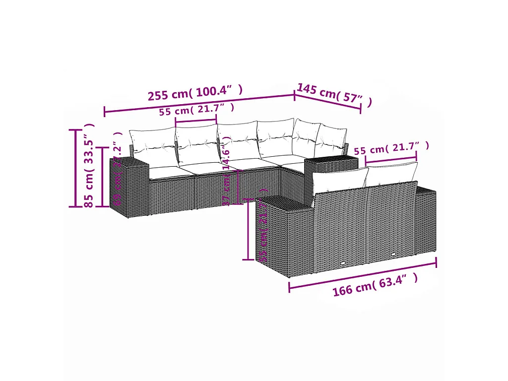 7-tlg. Garten-Sofagarnitur mit Kissen Braun Poly Rattan