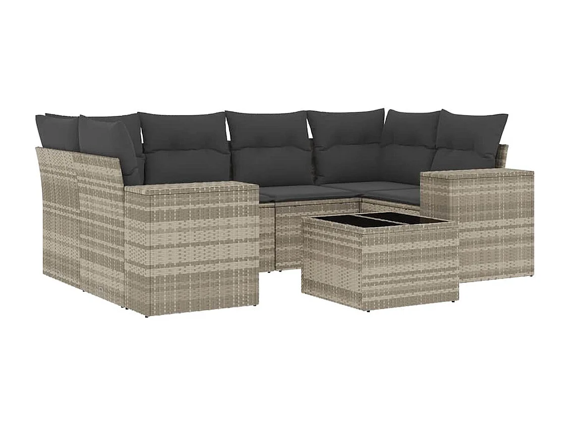 Salon de jardin avec coussins 7 pcs gris clair résine tressée