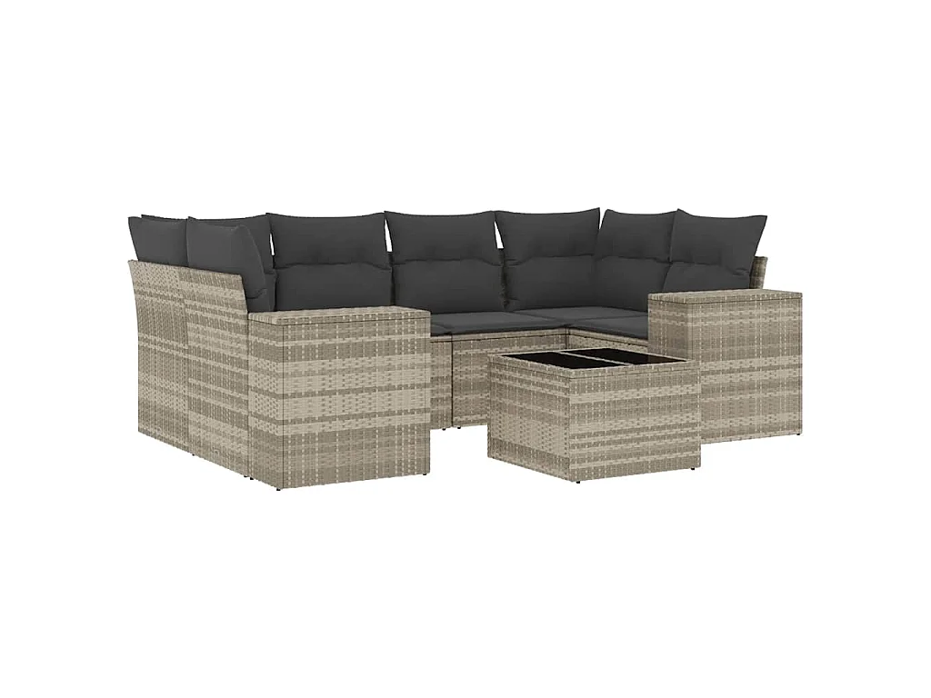 Set Divani da Giardino 7pz con Cuscini Grigio Chiaro Polyrattan