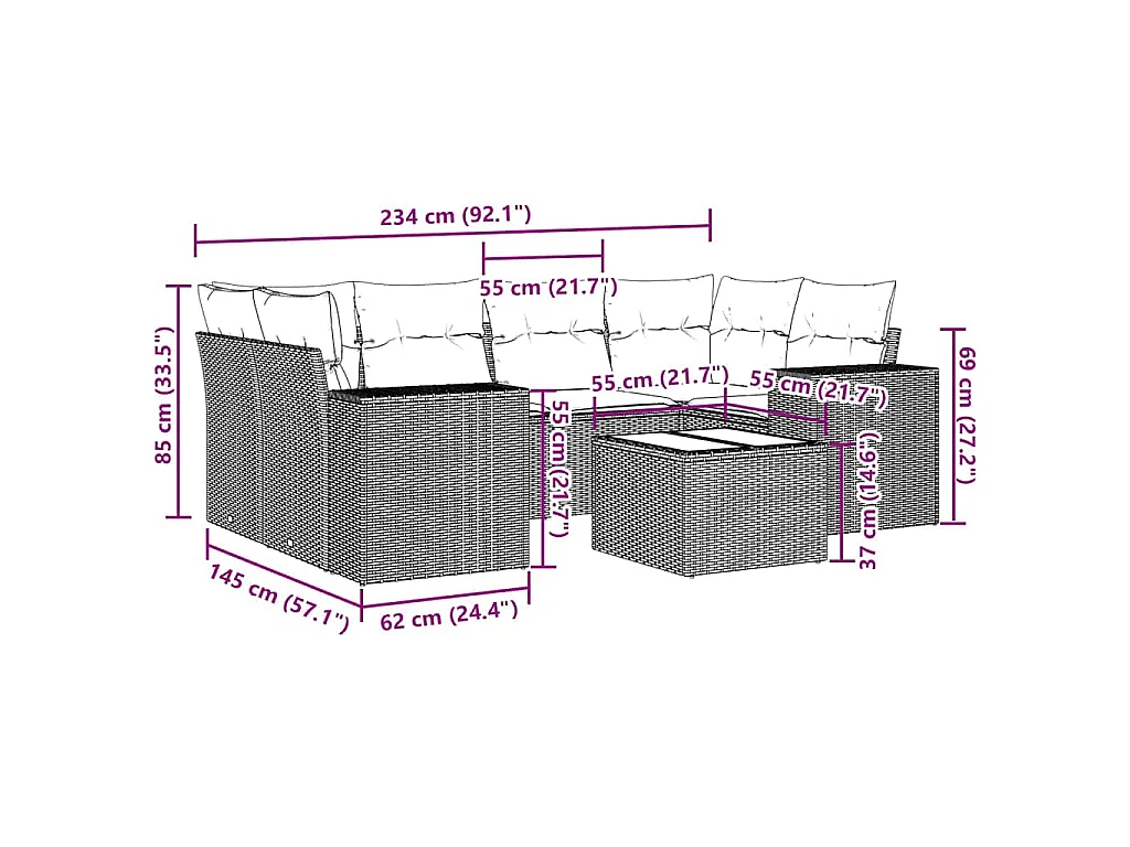 Set Divani da Giardino 7pz con Cuscini Grigio Chiaro Polyrattan