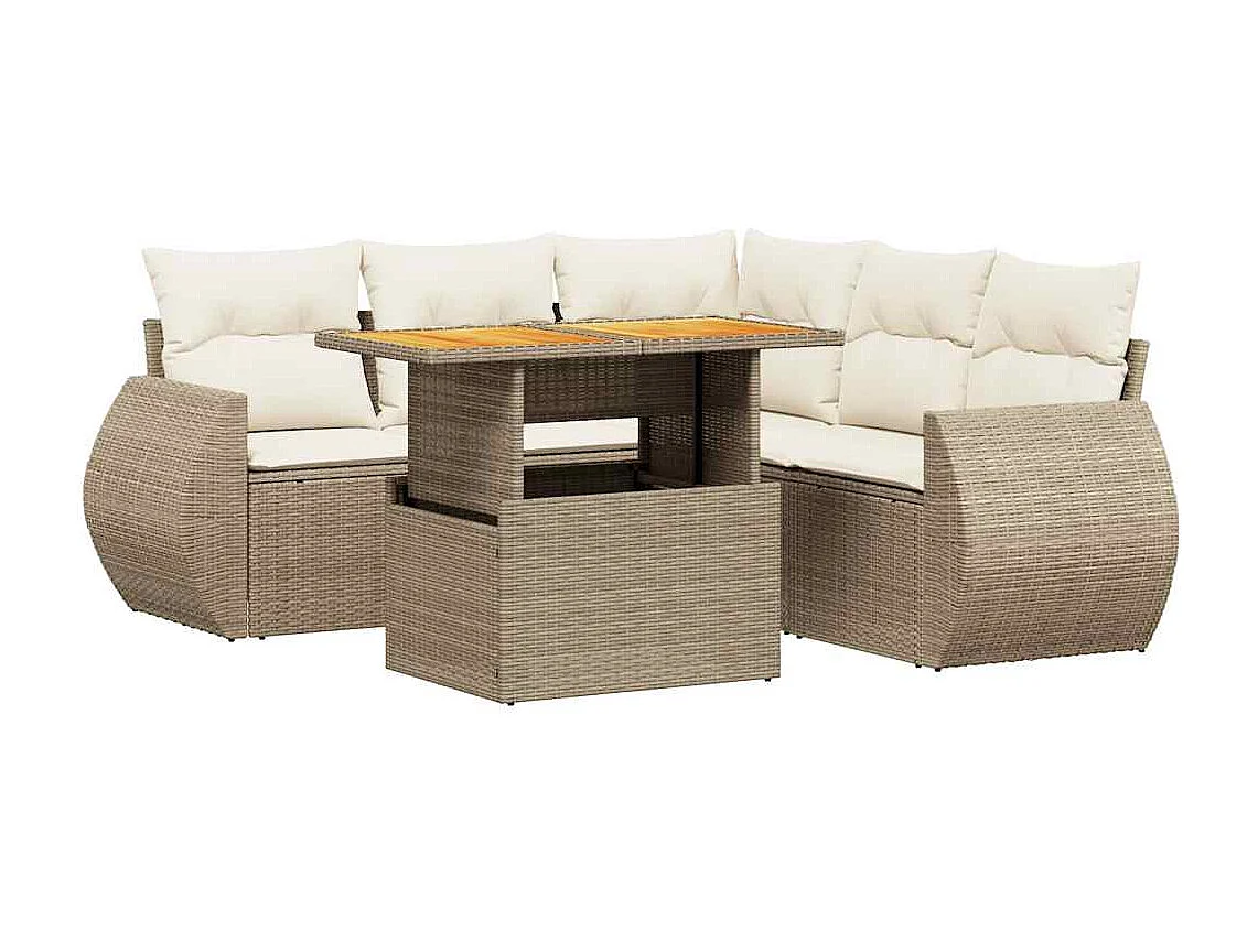 Salon de jardin avec coussins 6 pcs beige résine tressée