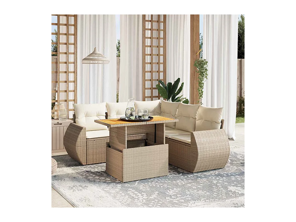 Juego de sofás jardín con cojines 6 pzas ratán sintético beige