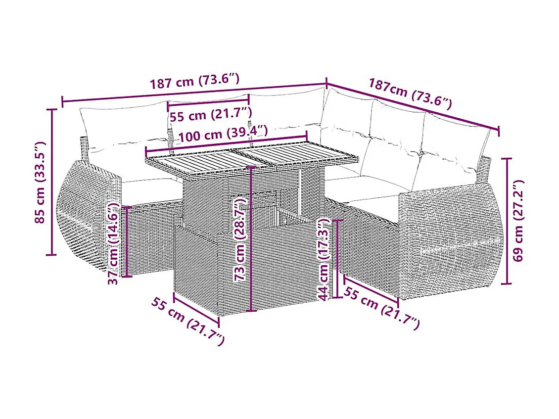 Salon de jardin avec coussins 6 pcs beige résine tressée
