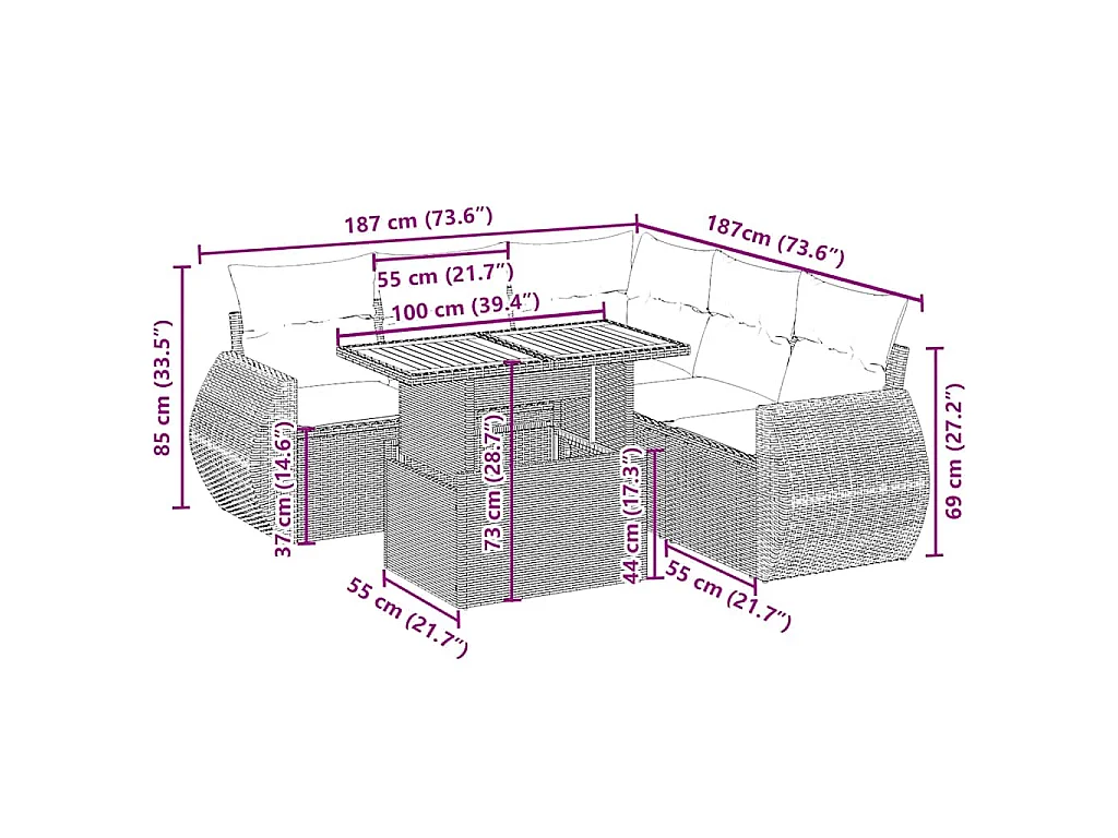 Set Divano da Giardino 6 pz con Cuscini Beige in Polyrattan