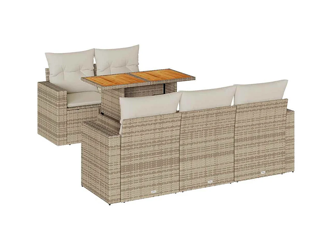 Set Divano da Giardino 6 pz con Cuscini Beige in Polyrattan