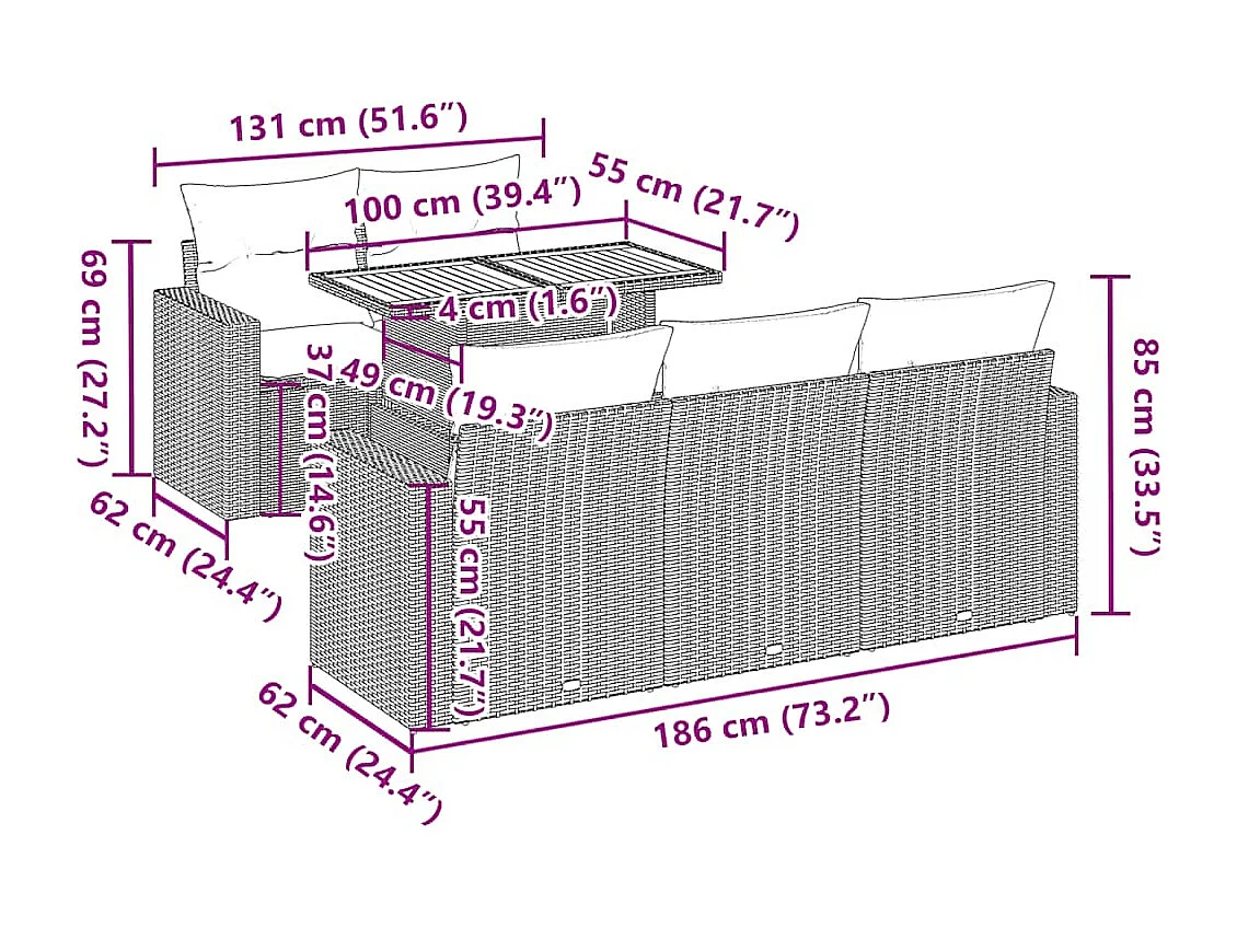 Salon de jardin avec coussins 6 pcs beige résine tressée