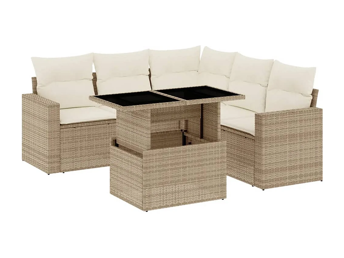 Salon de jardin avec coussins 6 pcs beige résine tressée