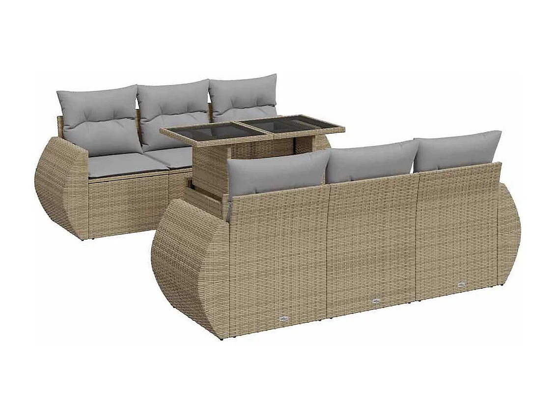 Salon de jardin avec coussins 7 pcs beige résine tressée