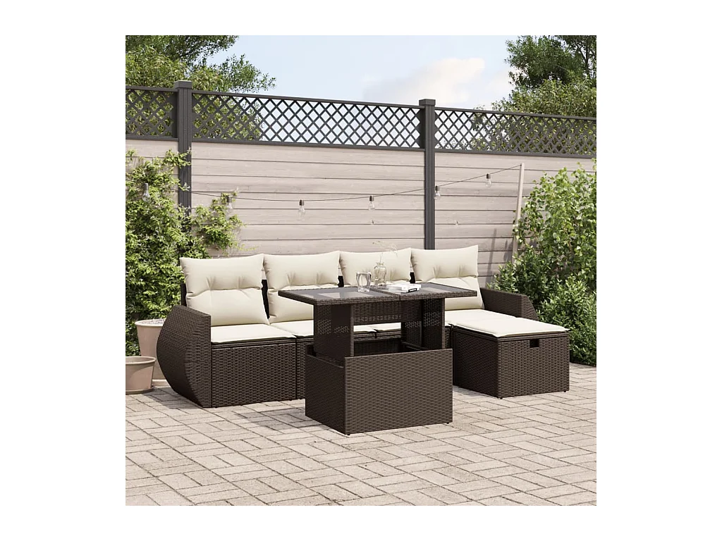 Set Divano da Giardino 6 pz con Cuscini Marrone in Polyrattan