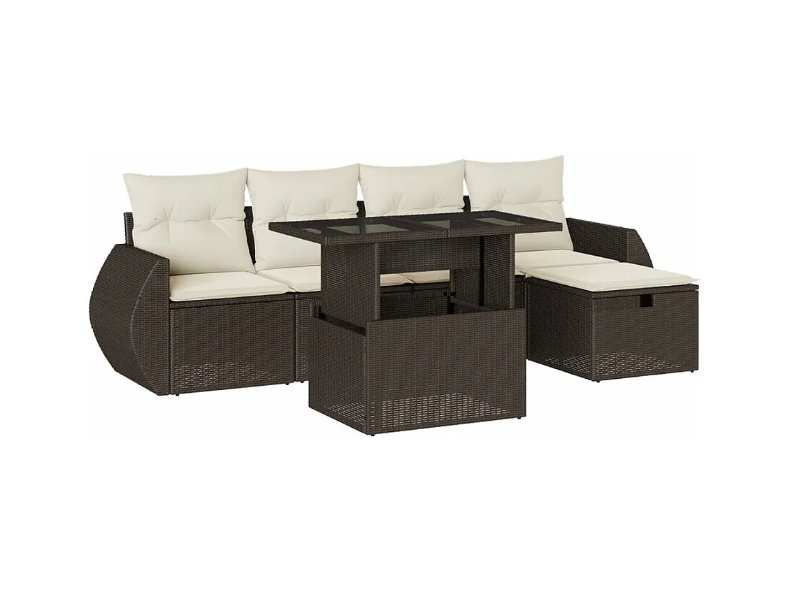 Salon de jardin avec coussins 6 pcs marron résine tressée