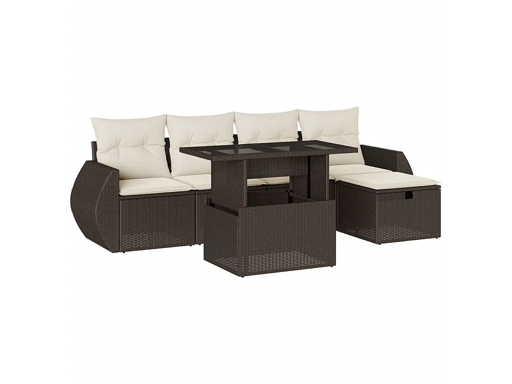 6-tlg. Garten-Sofagarnitur mit Kissen Braun Poly Rattan
