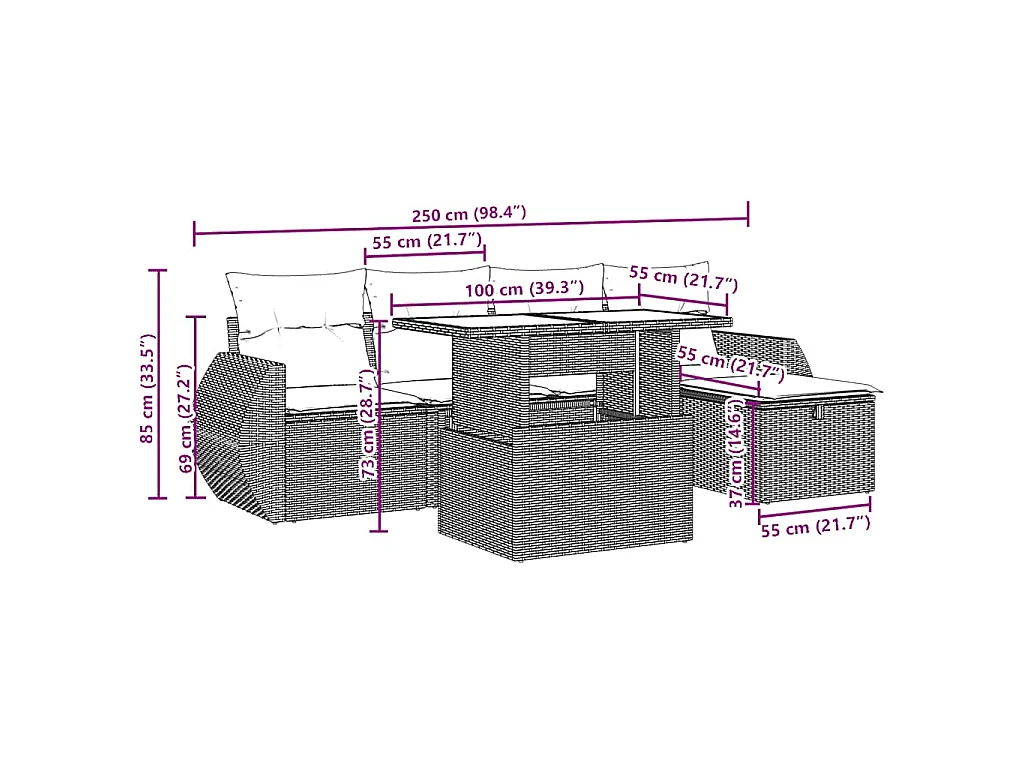 6-tlg. Garten-Sofagarnitur mit Kissen Braun Poly Rattan