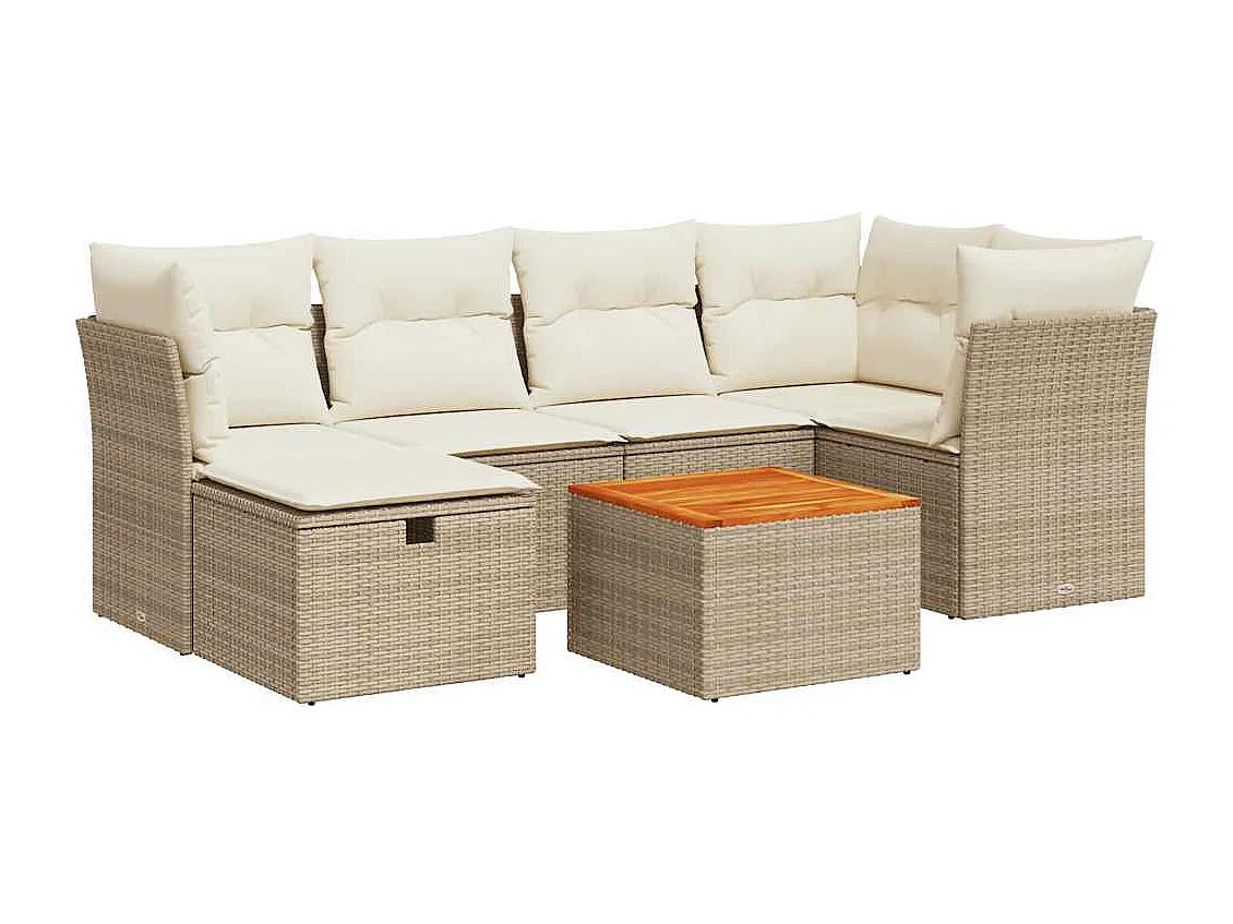 7-tlg. Garten-Sofagarnitur mit Kissen Beige Poly Rattan