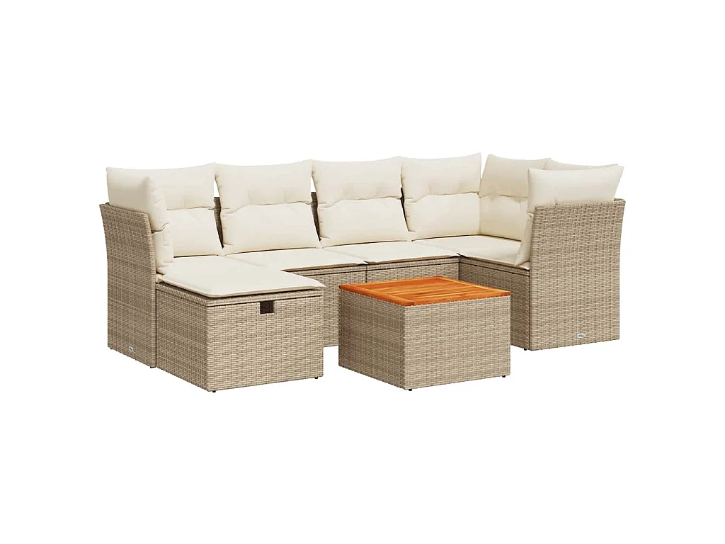 7 pcs conjunto de sofás p/ jardim com almofadões vime PE bege