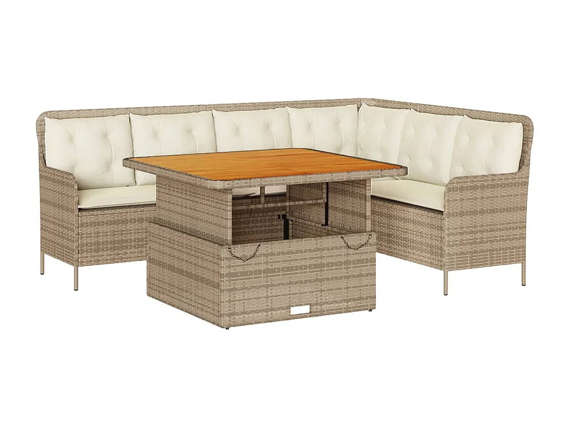 2-delige Loungeset met kussens poly rattan beige