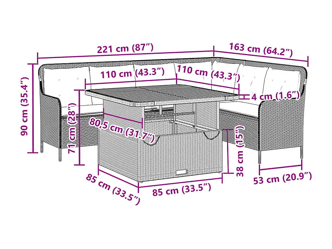 2-delige Loungeset met kussens poly rattan beige