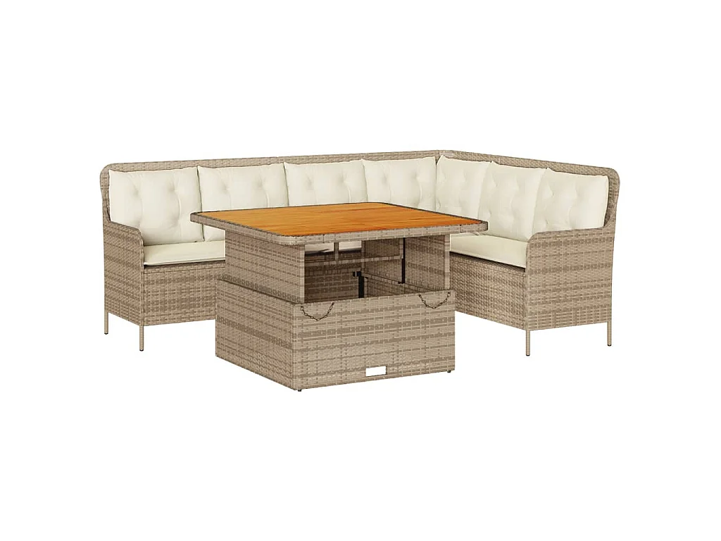 2-tlg. Garten-Sofagarnitur mit Kissen Beige Poly Rattan