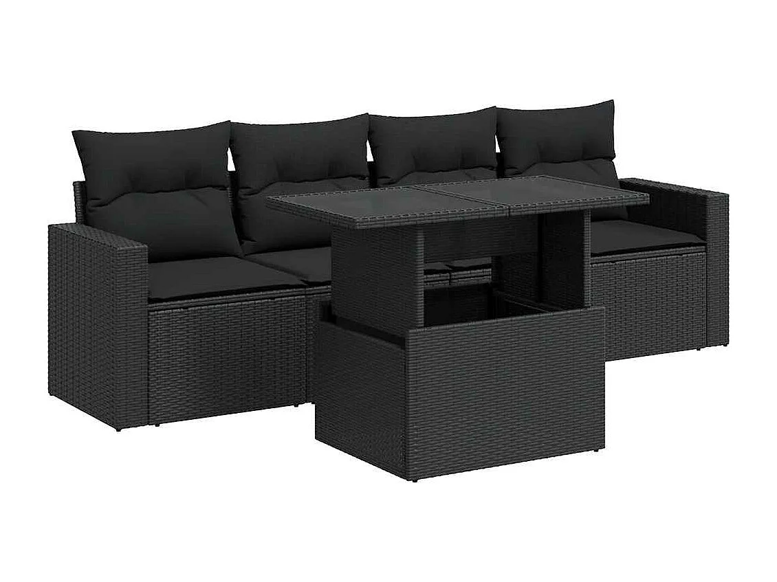 Set Divani da Giardino 5 pz con Cuscini in Polyrattan Nero