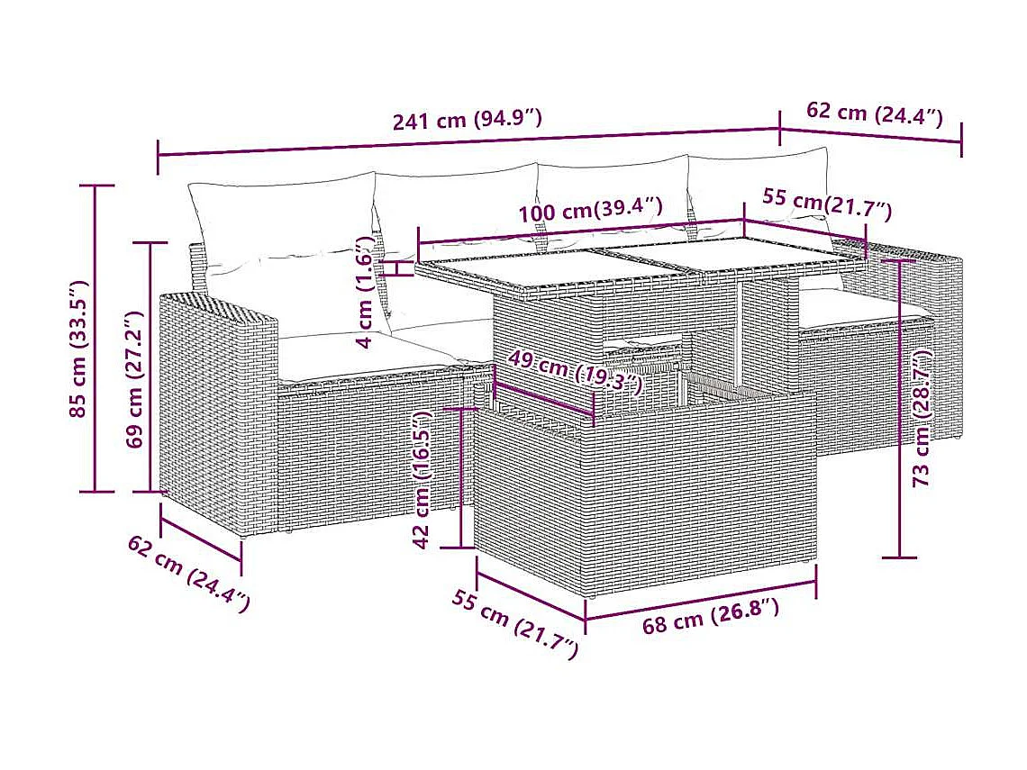Set Divani da Giardino 5 pz con Cuscini in Polyrattan Nero