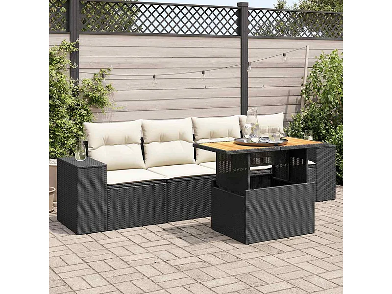 Set Divani da Giardino 5 pz con Cuscini in Polyrattan Nero