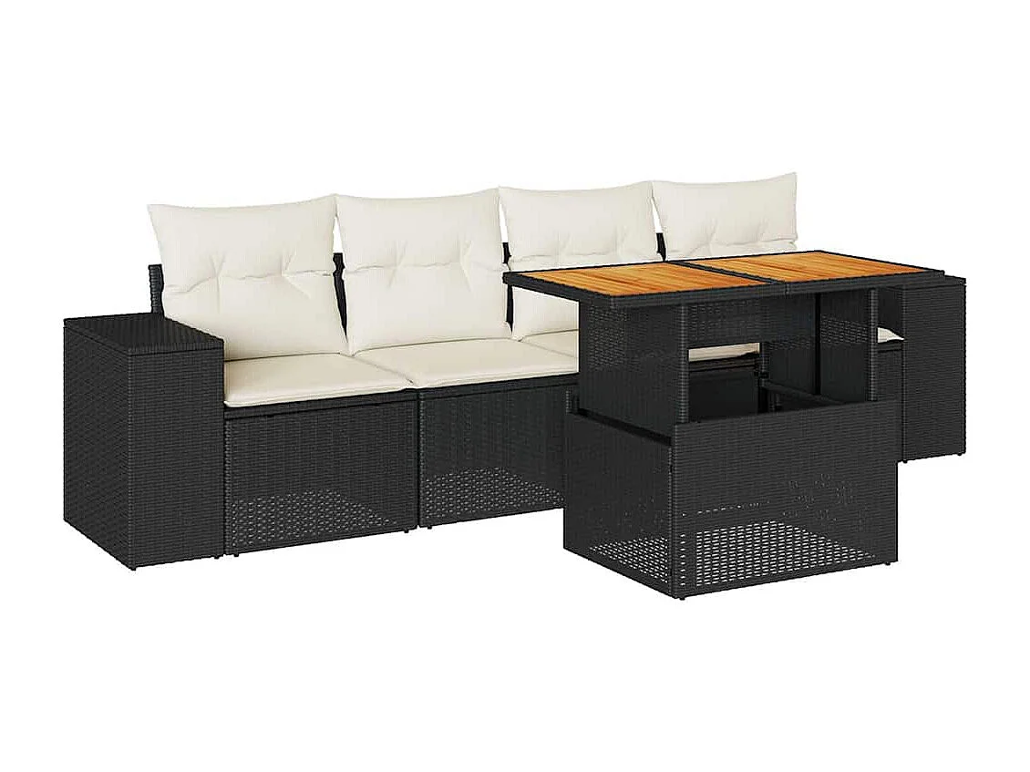 Set Divani da Giardino 5 pz con Cuscini in Polyrattan Nero