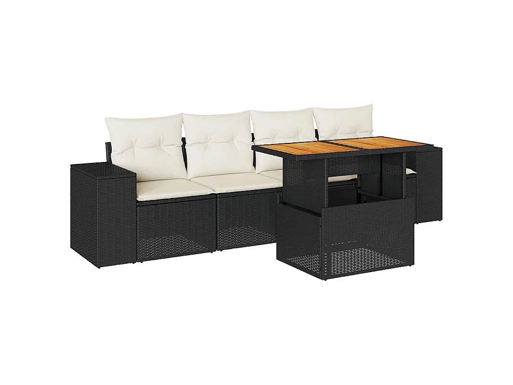 Set Divani da Giardino 5 pz con Cuscini in Polyrattan Nero